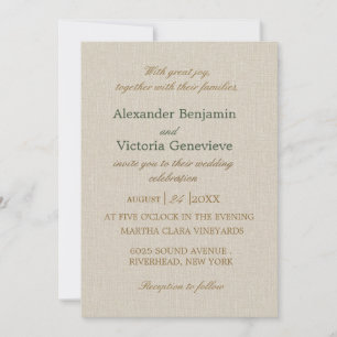 Elegant Beige Linen Botanical Wedding Invitation