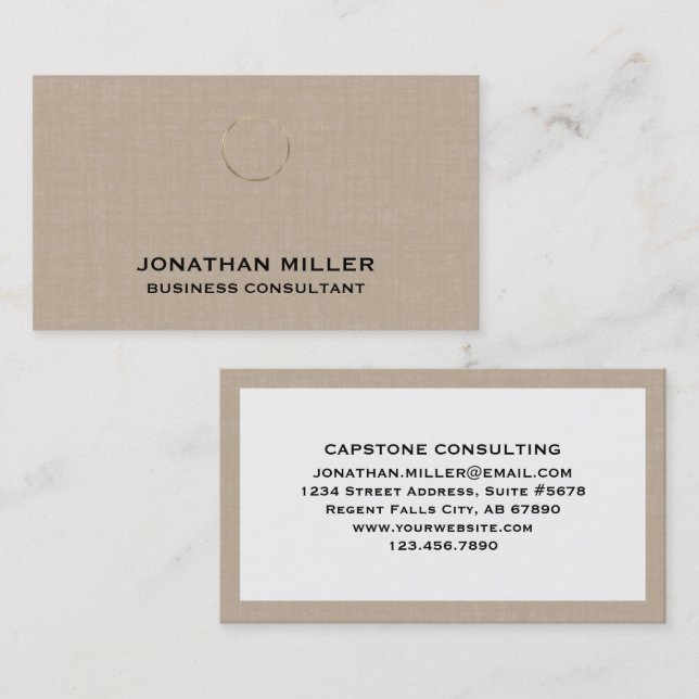 Elegant Beige Linen Print Business Card (Front/Back)