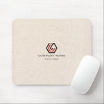 Elegant Beige Linen & stand in logo Mouse Pad<br><div class="desc">Elegant minimalistic style with stand-in logo. Light beige linen with a logo in red and black.</div>