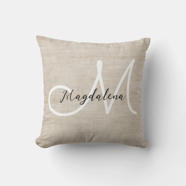 Elegant beige linen texture cushion (Front)