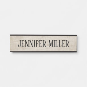 Elegant beige linen texture door sign