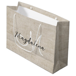 Elegant beige linen texture large gift bag