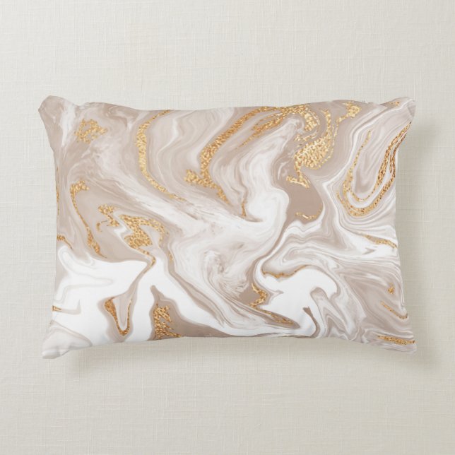 Elegant beige liquid marble with golden glitter decorative cushion (Front)