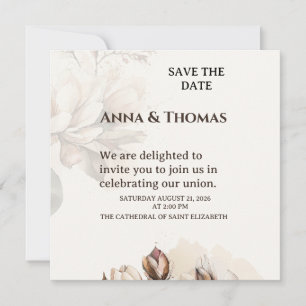 Elegant Beige Magnolia Save The Date Card