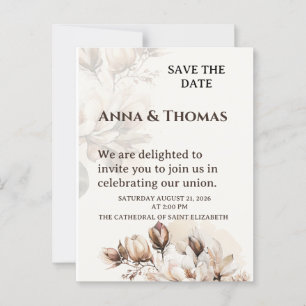 Elegant Beige Magnolia Save The Date Card
