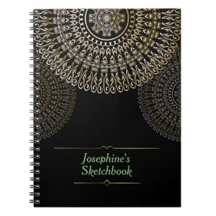Elegant Beige Mandala Personalised Name black Notebook