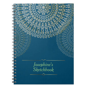 Elegant Beige Mandala Personalised Name dark blue Notebook