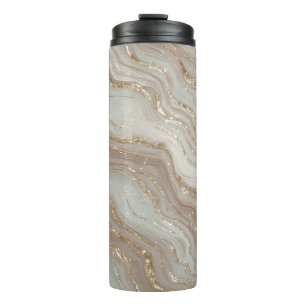 Elegant Beige Marble Background With Gold Glitter Thermal Tumbler