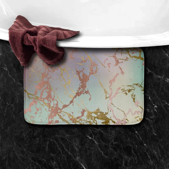 Elegant Beige Marble | Mint Sage Green Rose Gold Bath Mat (Creator Uploaded)