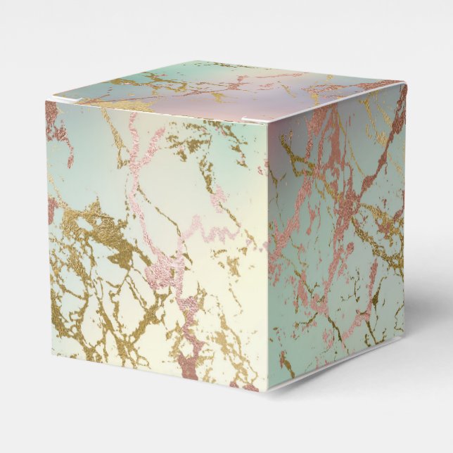 Elegant Beige Marble | Mint Sage Green Rose Gold Favour Box (Front Side)