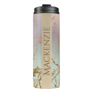Elegant Beige Marble Mint Sage Green Rose Gold Thermal Tumbler