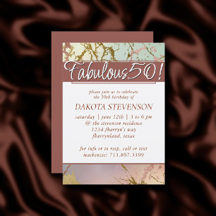 Elegant Beige Marble   Sage Rose Gold Fabulous 50 Invitation