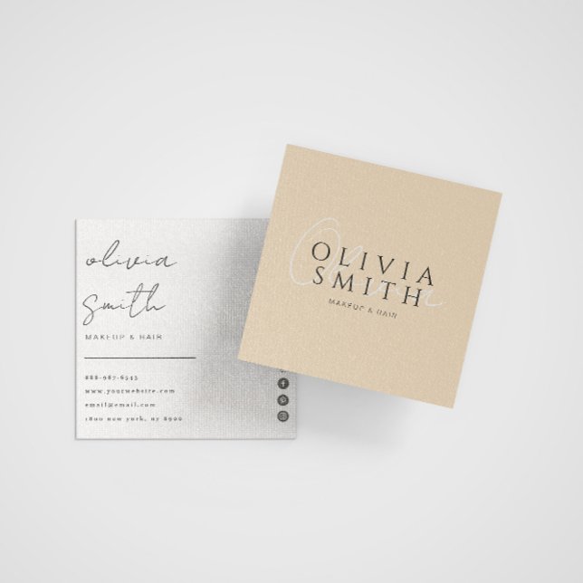 Elegant Beige Minimalist Boho Modern Unique Trendy Square Business Card (Creator Uploaded)