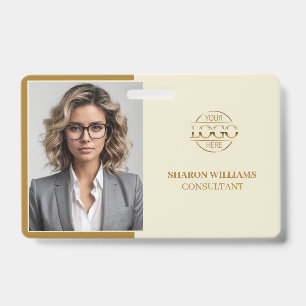 Elegant Beige Minimalist Company Employee Photo ID Badge