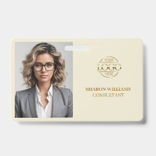 Elegant Beige Minimalist Company Employee Photo ID Badge