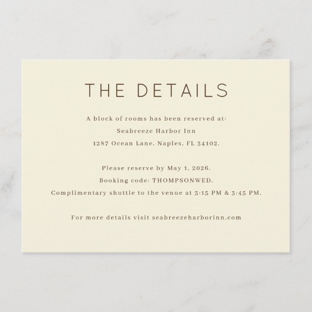 Elegant Beige Minimalist Details Enclosure Card (Front)