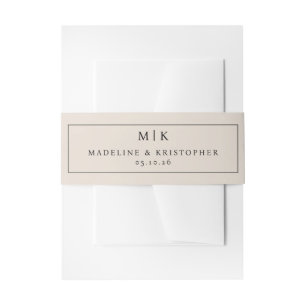 Elegant Beige Minimalist Initials Invitation Belly Band