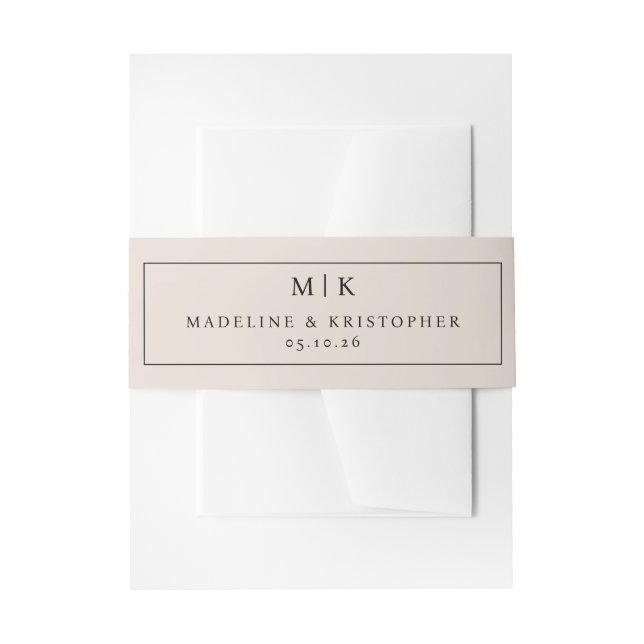 Elegant Beige Minimalist Initials Invitation Belly Band (Front Example)