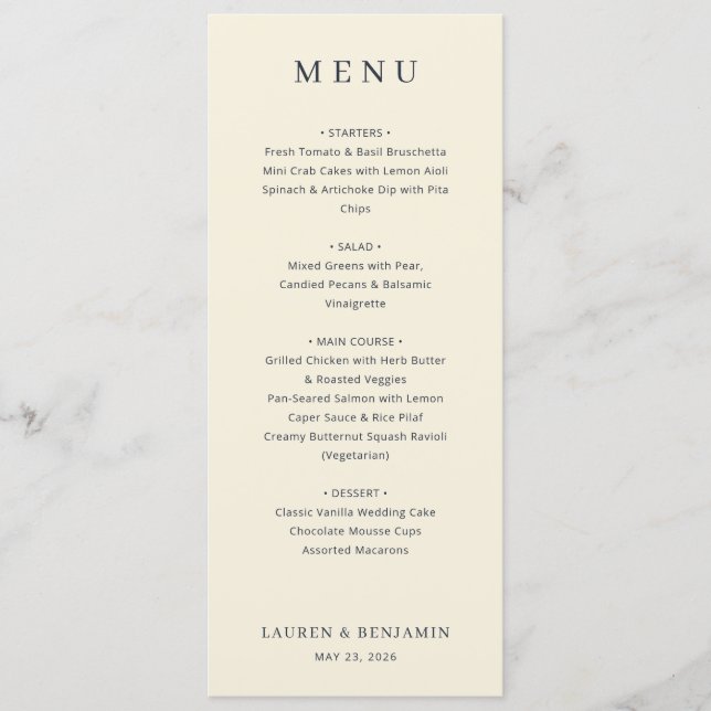 Elegant Beige Minimalist Menu (Front)