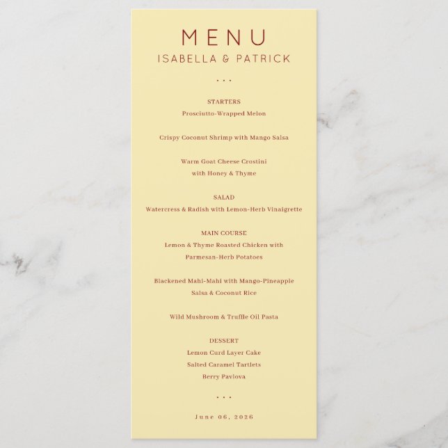 Elegant Beige Minimalist Menu (Front)