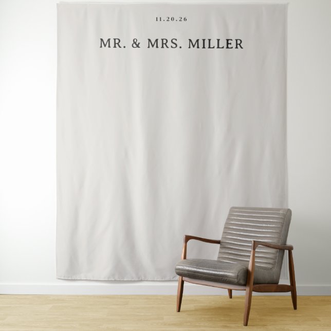 Elegant Beige Minimalist Names Date Tapestry (In Situ)