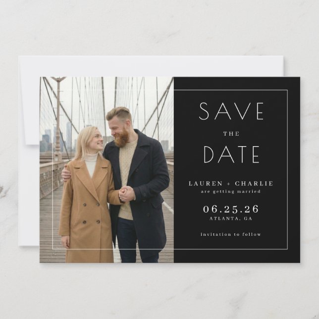 Elegant Beige Minimalist Photo Save The Date (Front)
