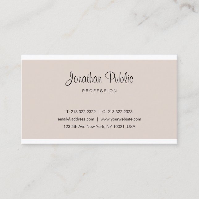 Elegant Beige Minimalist Plain Modern Sleek Cool Business Card (Front)