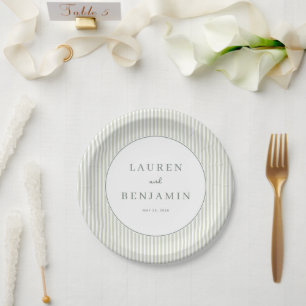 Elegant Beige Minimalist Stripes Paper Plate