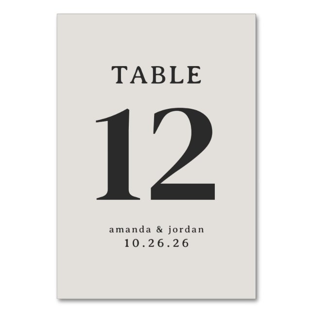 Elegant Beige Minimalist Table Number (Front)