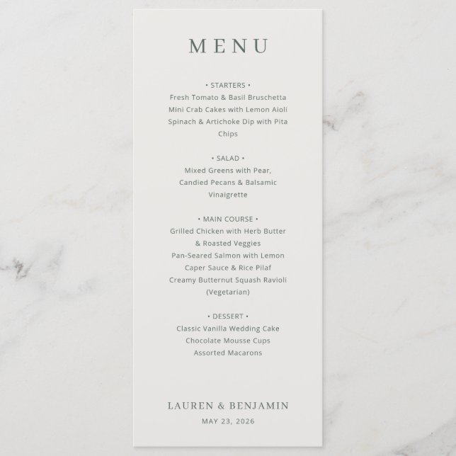 Elegant Beige Minimalist Wedding Menu (Front)