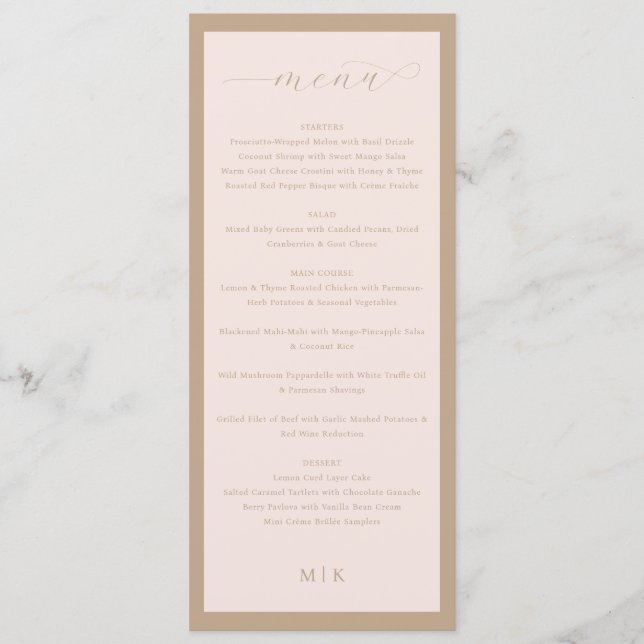 Elegant Beige Minimalist Wedding Menu (Front)
