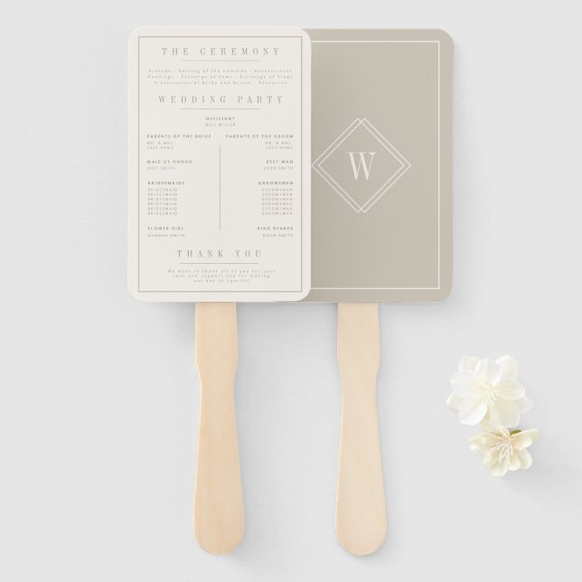 Elegant Beige Minimalist Wedding Program  Hand Fan (Front and Back)