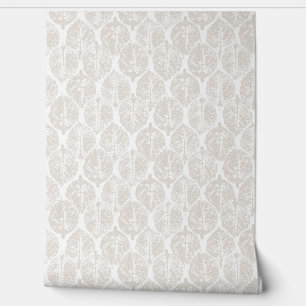 Elegant Beige Modern Botanical Hydrangea Ogee Wallpaper