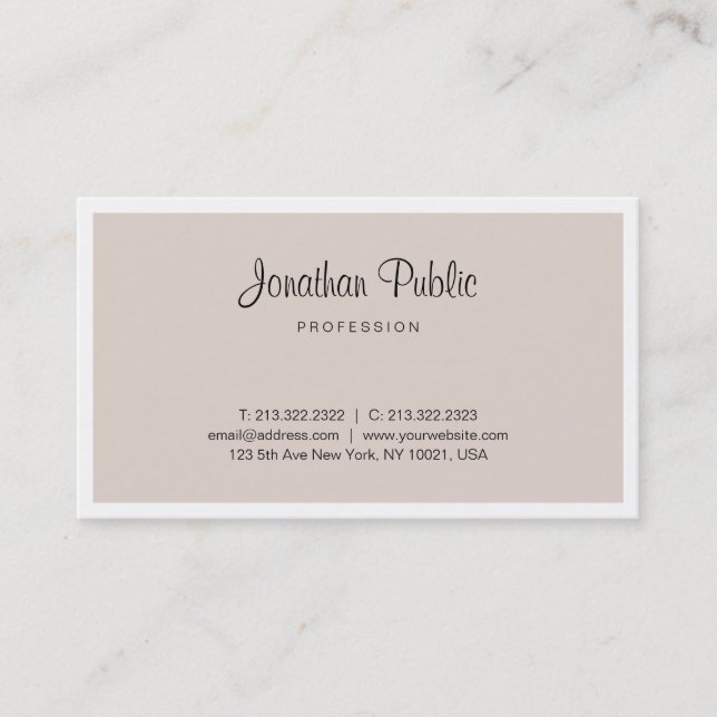 Elegant Beige Modern Chic Clean Plain Professional Business Card (Front)