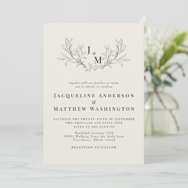 Elegant Beige Monogram No Parents Wedding Invitation (Standing Front)