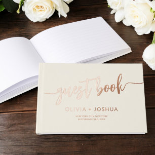 Elegant Beige Neutral Cream Photo Minimalist Guest Book