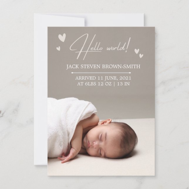 Elegant Beige Neutral Newborn Announcement Card (Front)