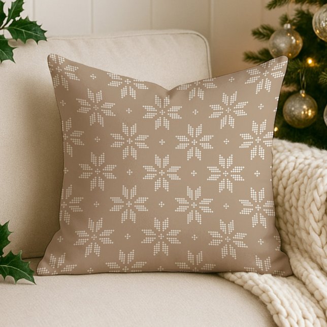 Elegant Beige Nordic Snowflake Holiday Cushion (Creator Uploaded)
