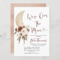 Elegant Beige Over the Moon Baby Shower Invitation