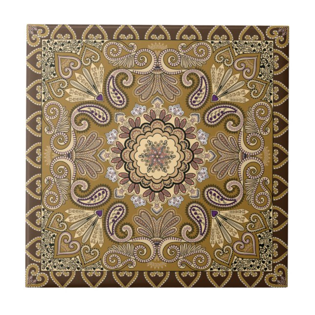 Elegant beige Paisley Pattern Tile (Front)