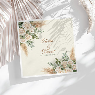 Elegant Beige Pampas Grass Wedding Napkins