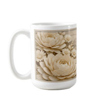 Elegant Beige Paper-Cut Floral LandscapeMug