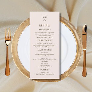 Elegant Beige Pink Monogram Pearl Wedding Menu