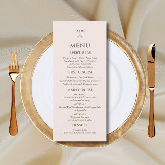 Elegant Beige Pink Monogram Pearl Wedding Menu