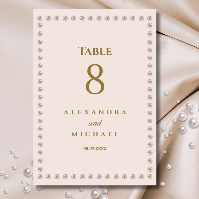 Elegant Beige Pink Pearl Wedding  Table Number (Creator Uploaded)