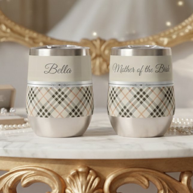 Elegant Beige Plaid Mother of the Bride Keepsake (The "Mother of the Bride" title is beautifully displayed on the back in elegant script)