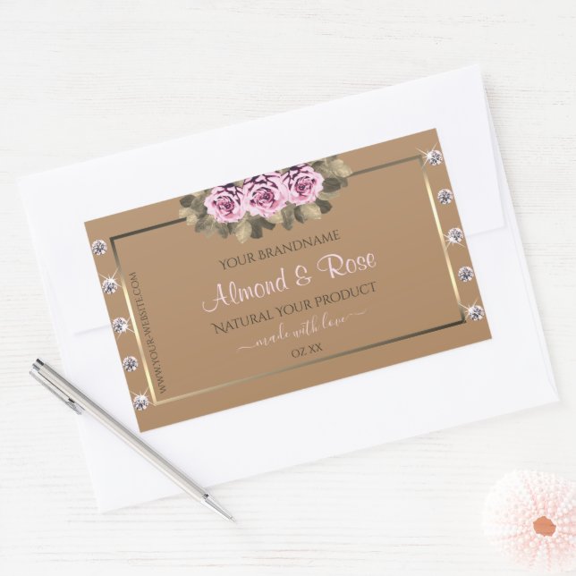Elegant Beige Product Labels Pink Roses Diamonds (Envelope)