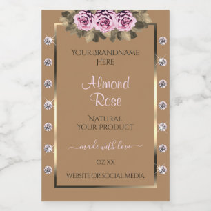 Elegant Beige Product Labels Pink Roses Diamonds