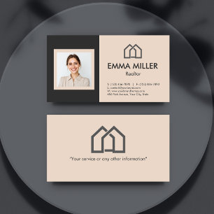 Elegant Beige Realtor Real Estate Agent Photo  Business Card