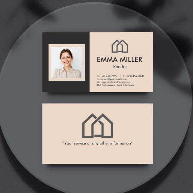 Elegant Beige Realtor Real Estate Agent Photo  Business Card (Creator Uploaded)